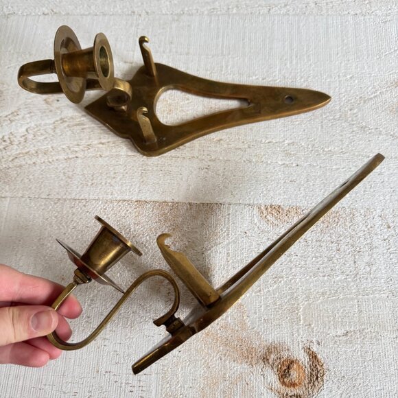 Vintage Brass Candlestick Sconces - Picture 4 of 12